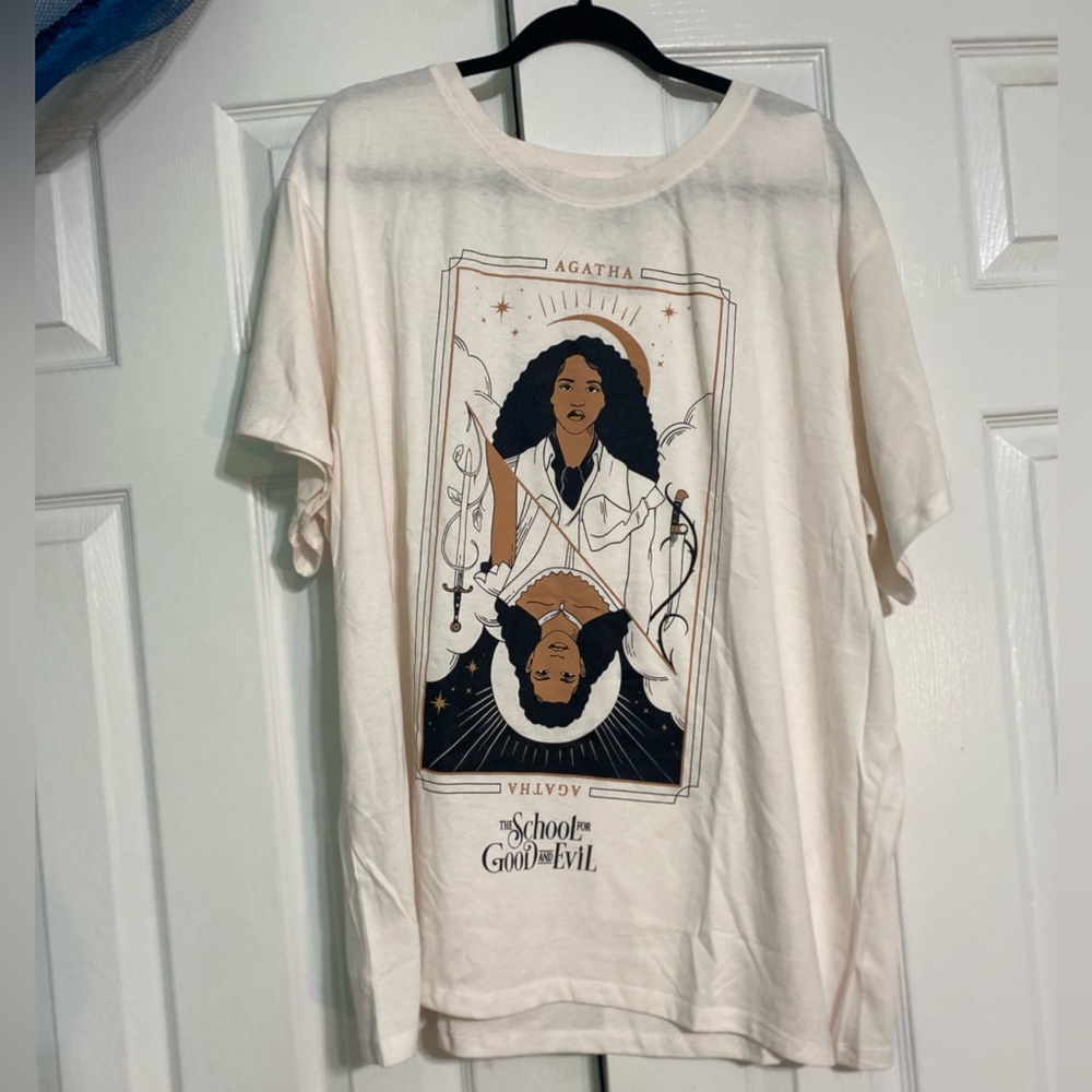 Women’s school of good & evil plus size short sleeve graphic T - cream- 3x